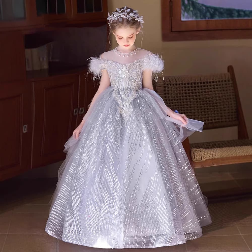 Girls' Banquet Light Luxury Evening Gown Puffy Princess Dress for Model Runway Host Children's Piano Performance Costume