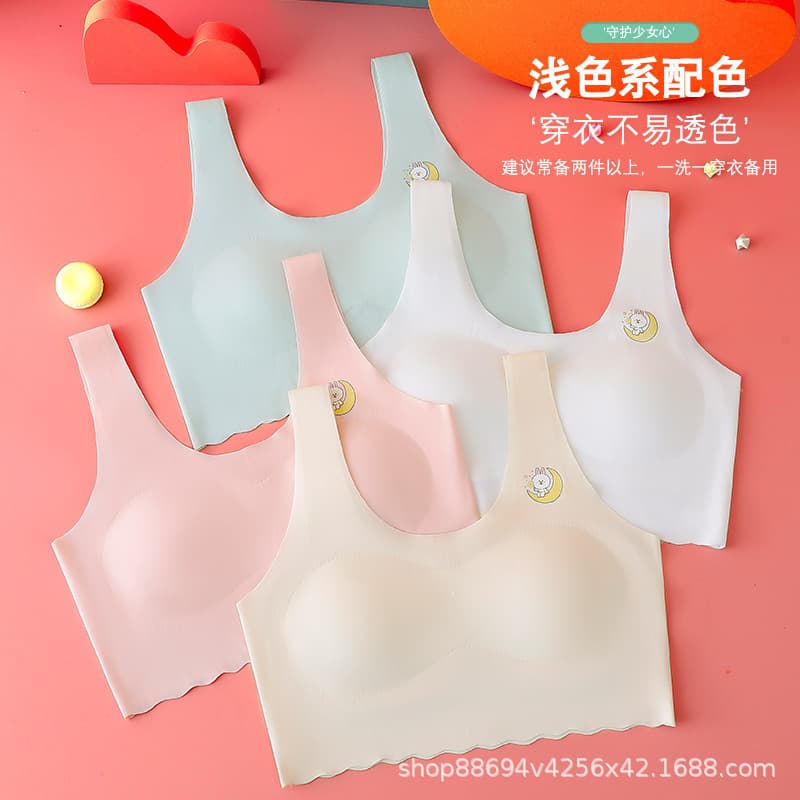 Girls' Bra for Puberty Development, Ice Silk Seamless Bra for Middle School Students Aged 12-16, Children's Vest