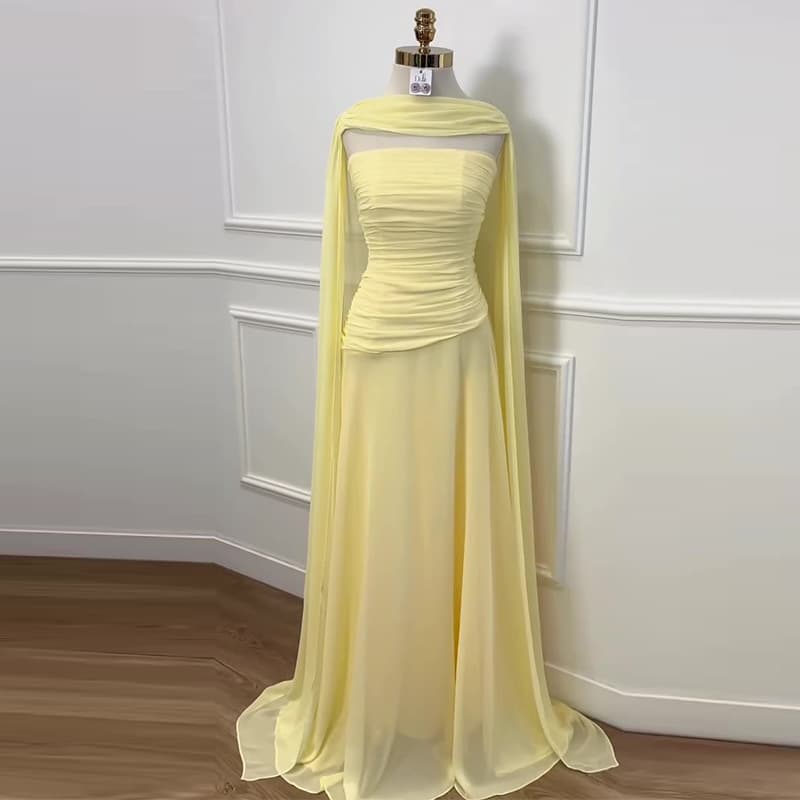 2026 summer foreign trade cross-border women's scarf European and American Amazon new tube top pleated yellow elegant dress