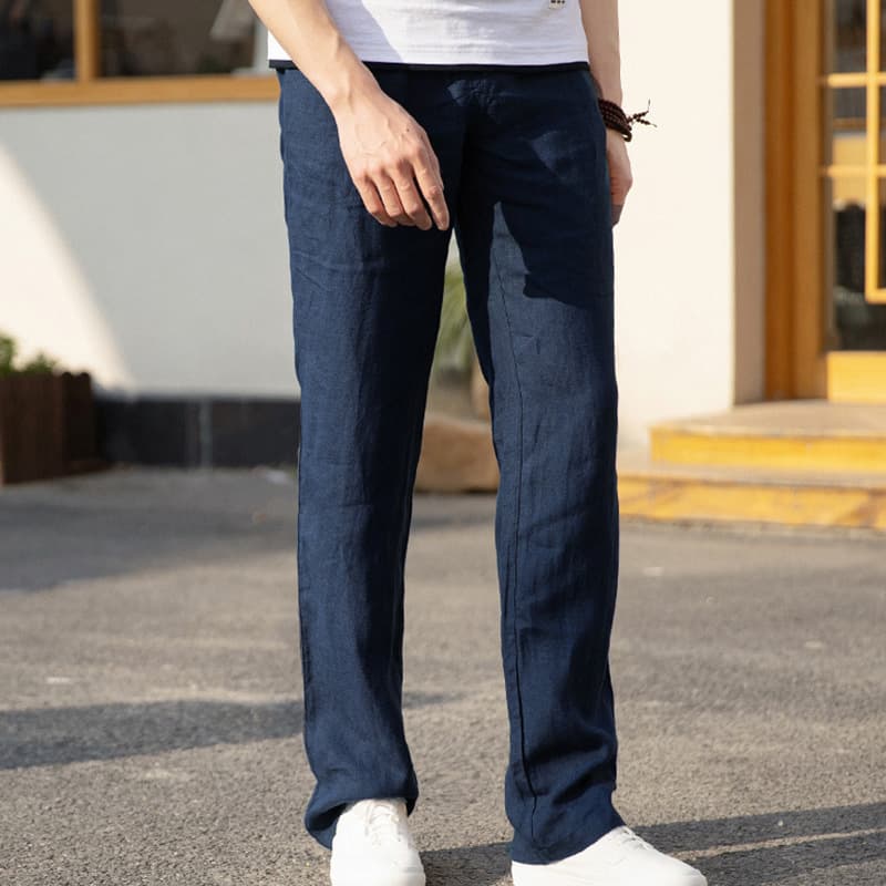 100% Linen Casual Pants for Men, Lightweight 2024 Spring/Summer New Retro Chinese Style Straight Leg Trousers