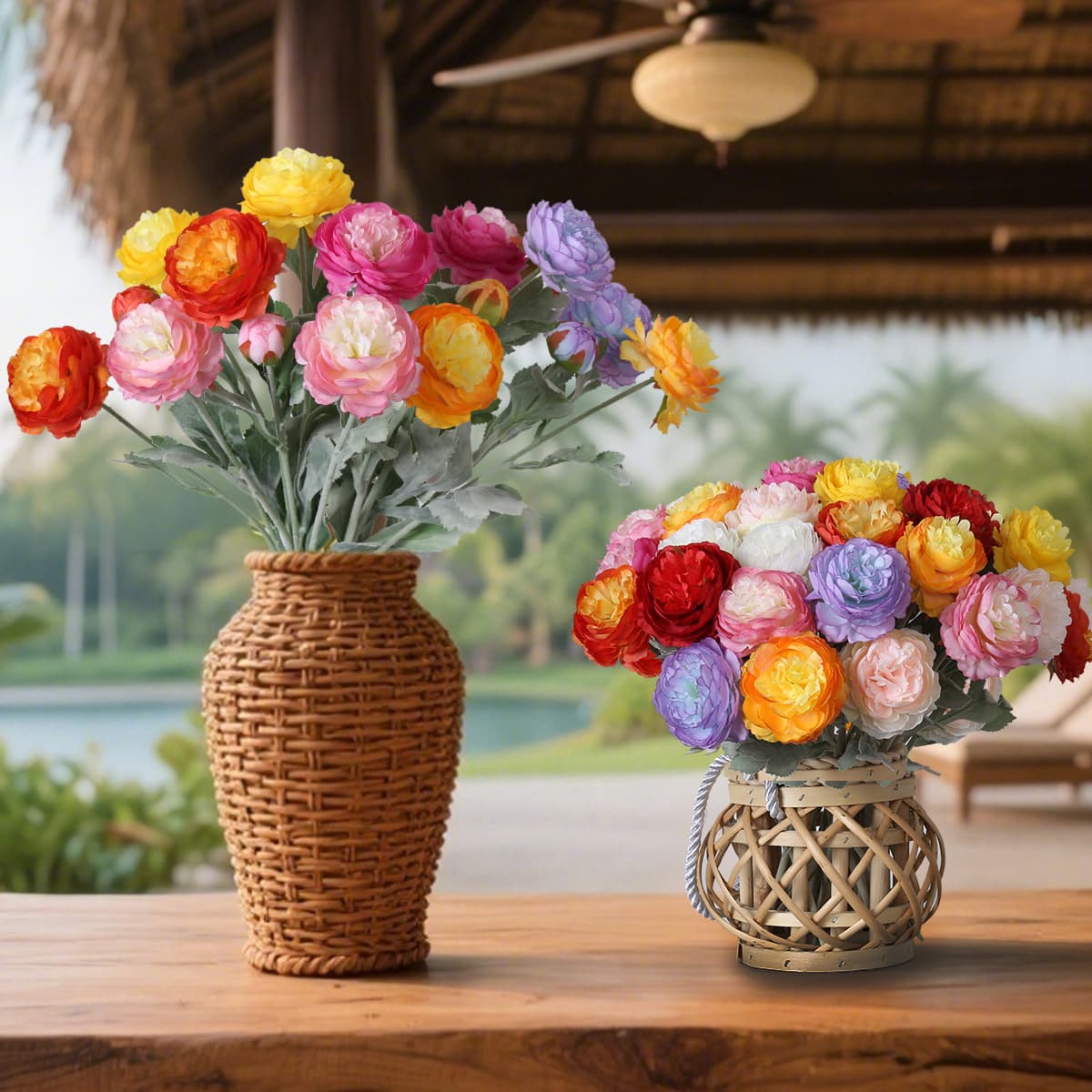 Simulated flower dew lotus artificial flower 3-head flocked bouquet flower arrangement living room decoration floral decoration foreign peony flower