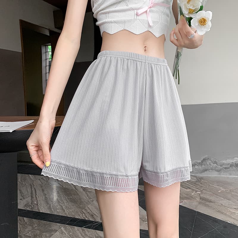 JK Safety Shorts Ice Silk Women's Summer Anti-Exposure Wearable Outside Non-Curling Lace Loose Base Shorts High Waist Wholesale
