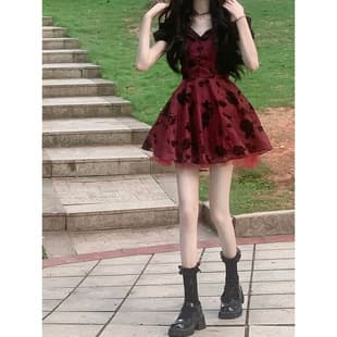 2026 Spring Summer New French Rose Dress for Women, Birthday Party Dress, Stage Costume Waist-Hiding Slip Princess Dress