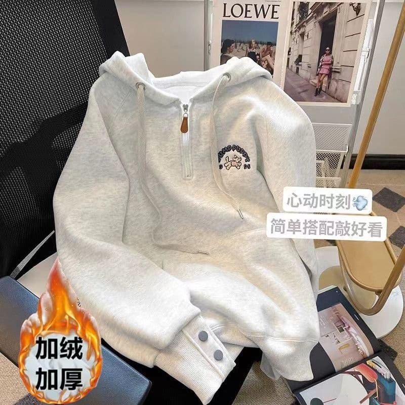 Girls' Hoodie 2025 Autumn/Winter New Style, Fleece-Lined and Thickened, Casual Hooded Cartoon Embroidery, Versatile and Trendy for Middle and Big Kids