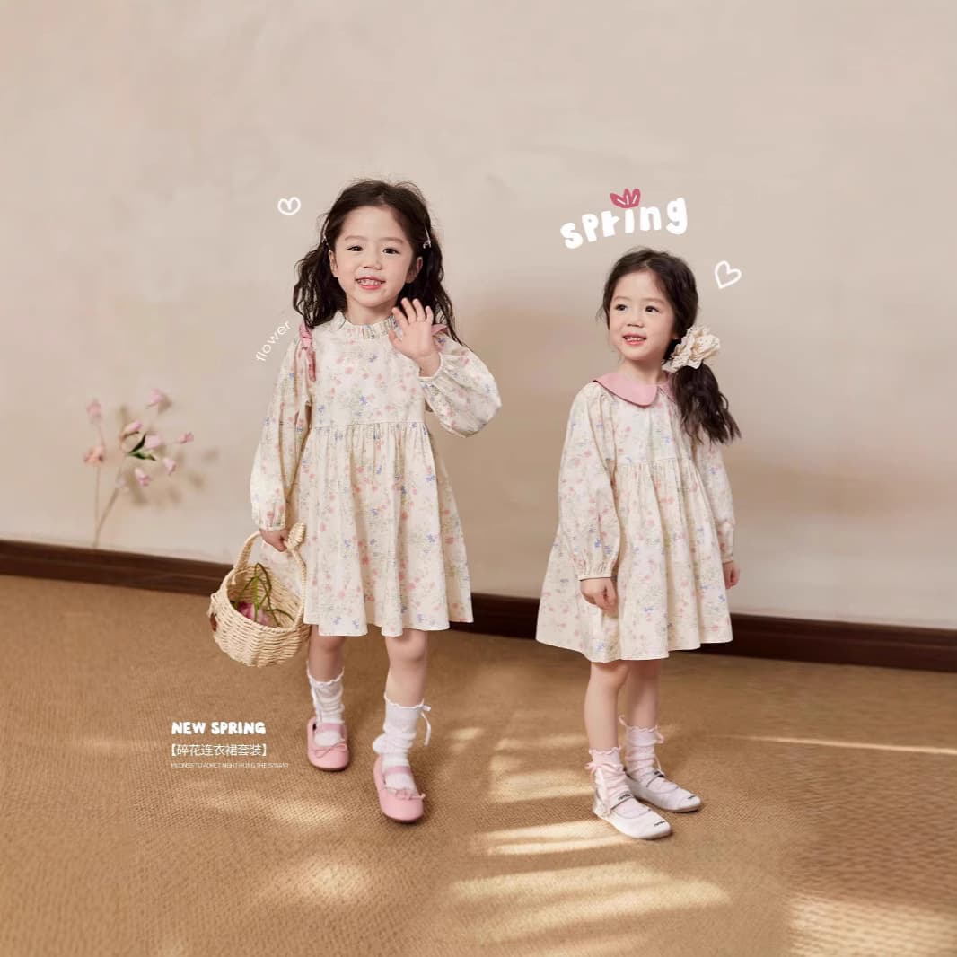 Baby Girl Spring Autumn Floral Dress Infant Doll Collar 2025 New Toddler Sweet Princess Dress Trendy Skirt Hem