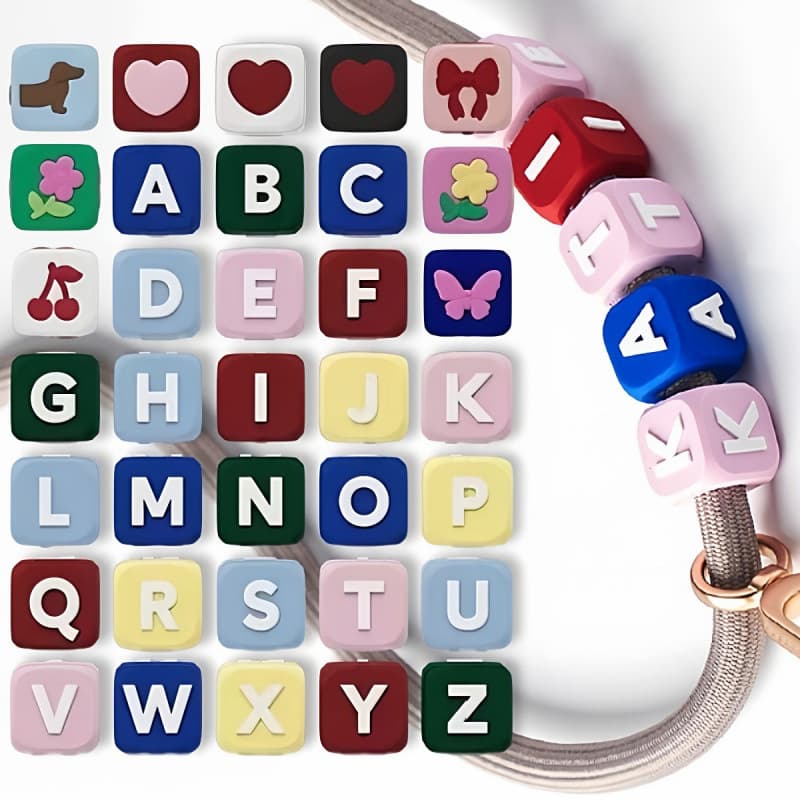 Spot silicone beaded letters DIY colorful jewelry accessories beaded accessories internet celebrity hanging chain lanyard wristband
