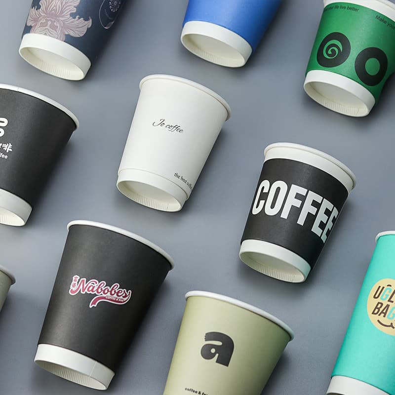 Custom logo disposable milk tea and coffee paper cups, thickened double-layer insulated hot drink cups, double-coated takeaway cups for commercial use