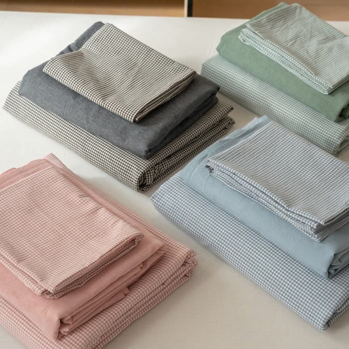 100% Cotton 4-Piece Set, All-Cotton Yarn-Dyed Washed Cotton Fine Plaid Striped Bedding, Duvet Cover, Fitted Sheet, 3-Piece Set Wholesale