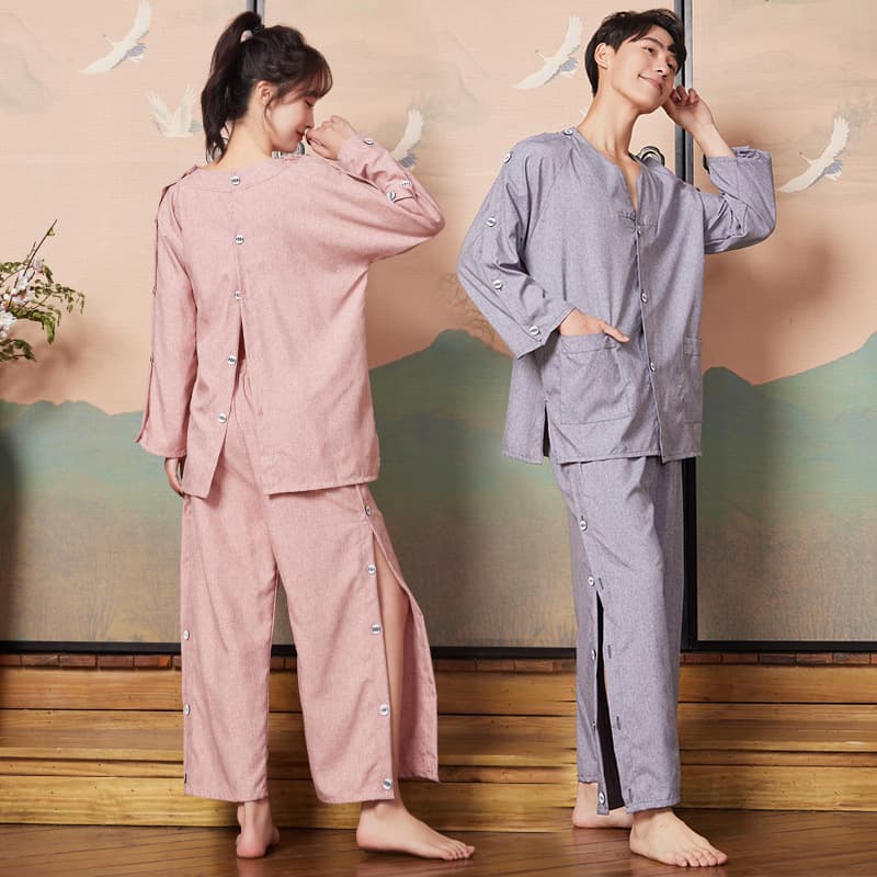 Moxibustion suit cotton front and back button therapy suit, moxibustion clothes cardigan tie-button back-opening gua sha acupuncture suit, massage unisex.