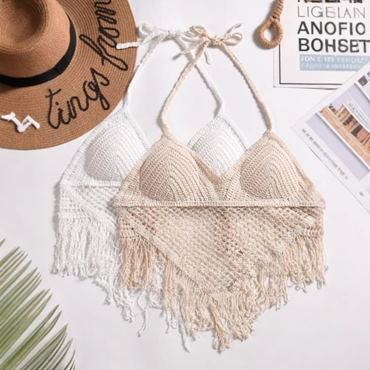 Fashion Swimwear Sexy Summer Embroidered Crop Top Bikini Top Bohemian Ethnic Style