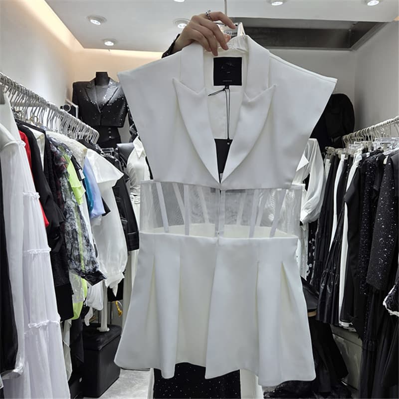 European and American style niche design sexy suit vest for women 2026 spring waist-slimming mesh see-through top