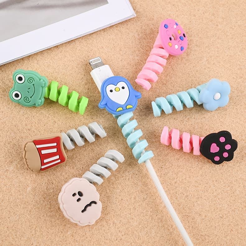 Cartoon Spiral Cable Protector PVC Soft Rubber Cable Break Protector Data Cable Earphone Cord Sleeve