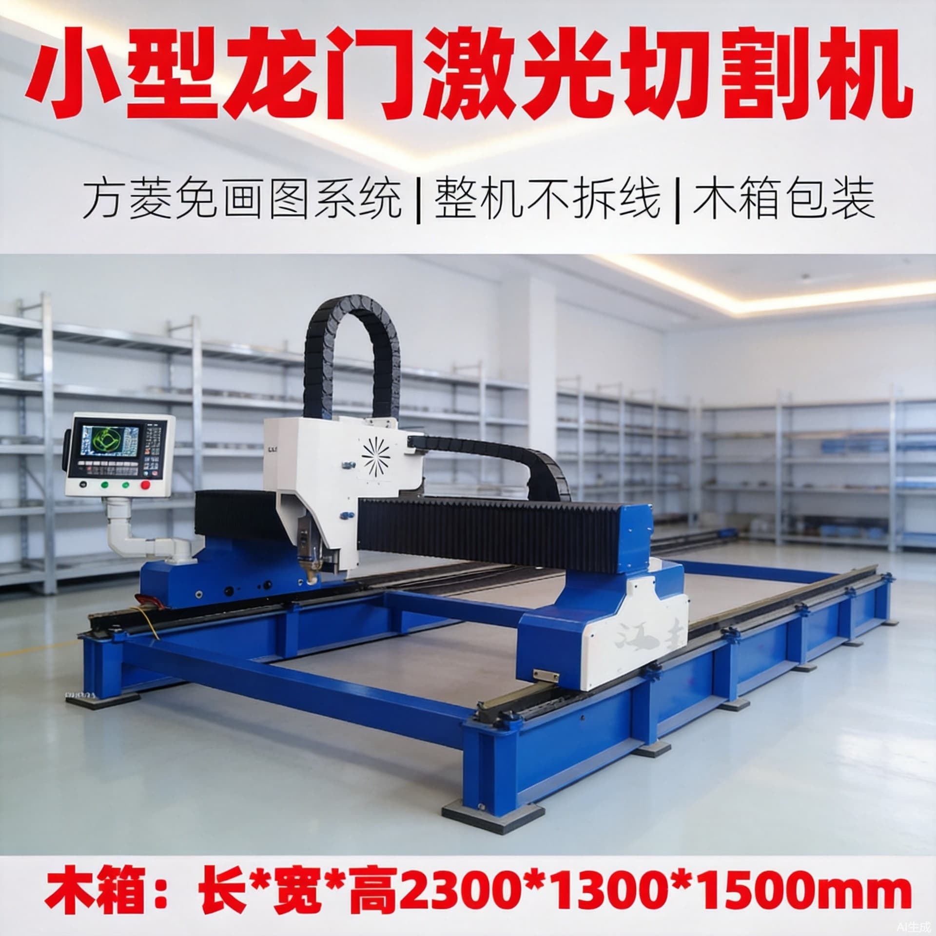 The export gantry laser cutting machine is small in size and easy to transport. No need to disassemble and install the floor-mounted track.
