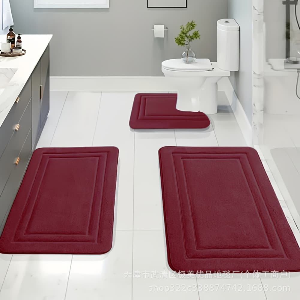 Coral velvet floor mat thickened bathroom floor mat U-shaped toilet mat three-piece set of foot mats Temu cross-border wholesale