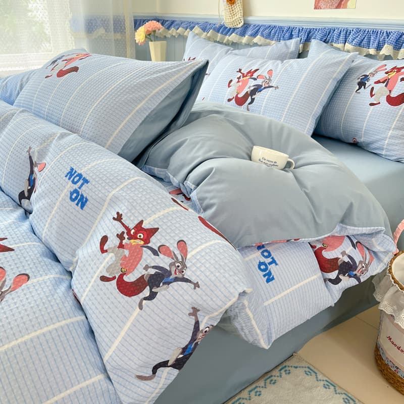 Disney Pure Cotton Type A Waffle Jacquard Four-piece Set Cotton Cartoon Sheet Sheet Fitted Quilt Cover Dormitory Three-piece Set 3