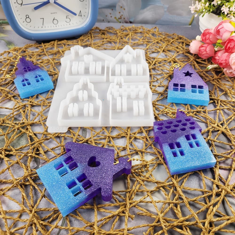 Z0028 House Combination Keychain Mold Crystal Epoxy Silicone Mold DIY Decoration Silicone Mold