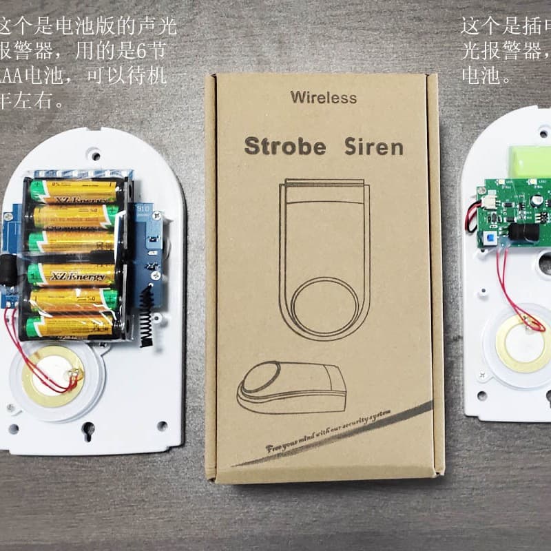 LED siren wireless sound and light alarm, battery-powered and plug-in version, 433M wireless sound and light alarm, source manufacturer.
