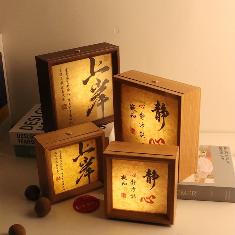 INS Light Painting Photo Frame Home Bedside Decoration Calligraphy Night Light Rechargeable Illustration Luminous Hollow DIY Ambient Light