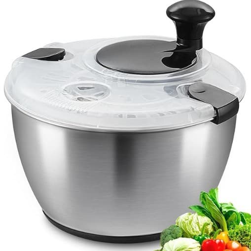 Stainless Steel Vegetable Dehydrator, Non-washing Vegetable Basket, Kitchen Draining Basket, Manual Spinner, Stainless Steel Mixing Bowl