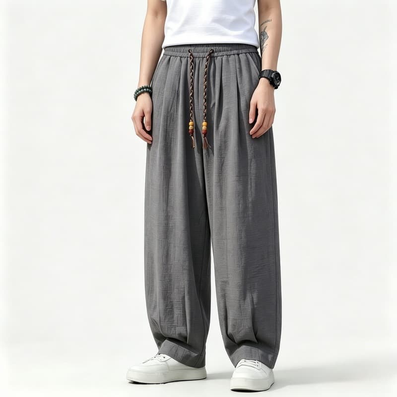 2026 Summer Chinese Style Men's Solid Casual Pants Cotton Linen Long Pants New Chinese Lantern Pants Harem Pants Casual Pants
