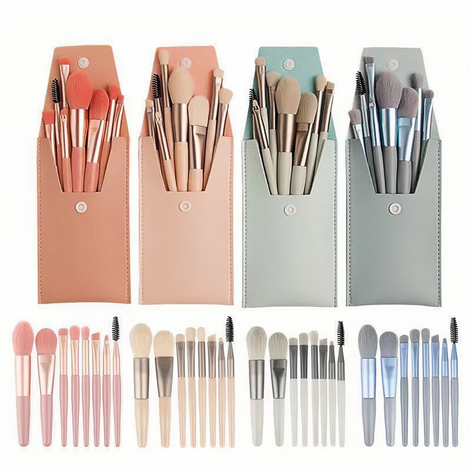 Portable Mini 8-Piece Makeup Brush Set Macaron Color Beginner-Friendly Compact Cosmetic Tool For Eyeshadow Concealer