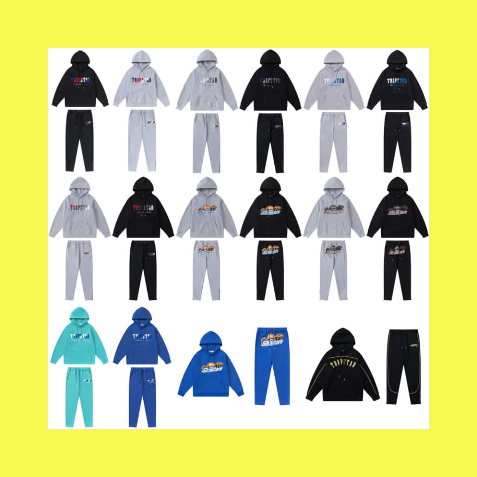 Trapstar rainbow gradient letter tiger head embroidery hooded sweatshirt trousers loose sports sweatpants casual suit