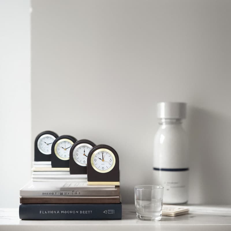 Leather Hotel Guest Room Alarm Clock, Leather Alarm Clock with Night Light, Silent, Multifunctional Desktop Clock