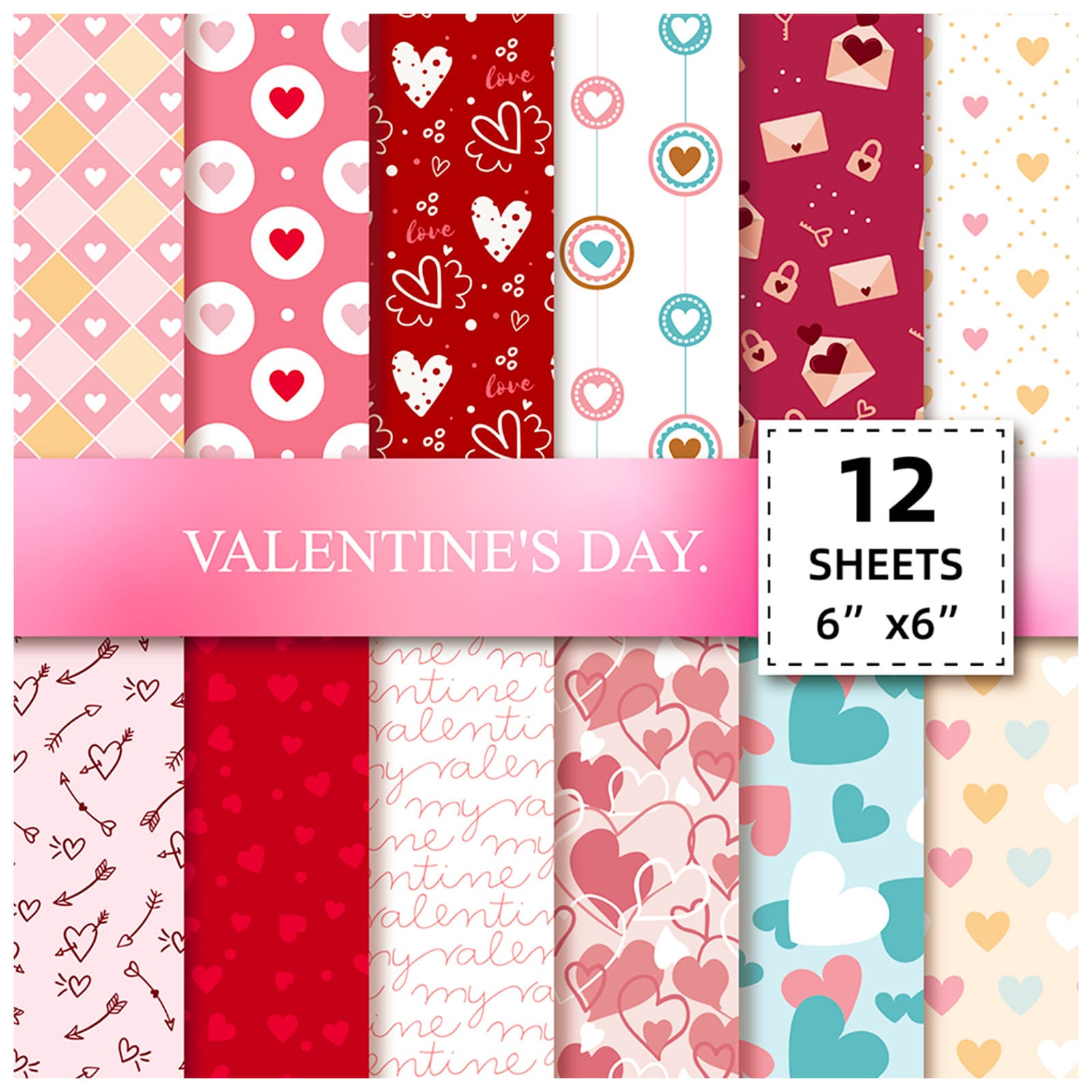【Fixed Price】12 Sheets per Pack Valentine's Day Small Floral Heart Cross-border Hot-selling Base Guka Scrapbook Paper