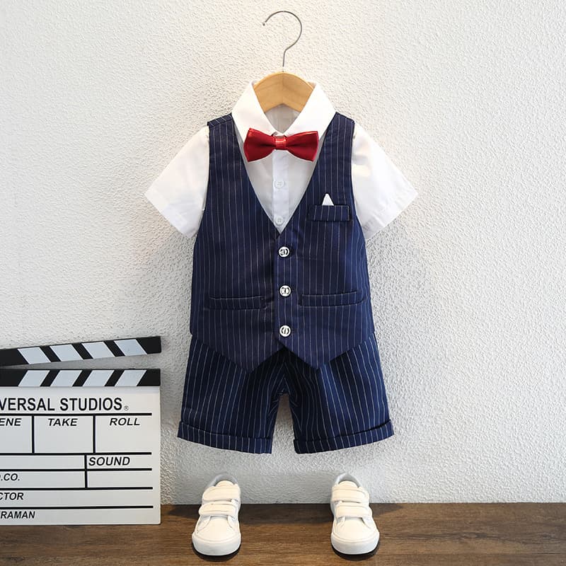 Boy's Suit 3-Piece Set Summer Toddler Birthday Formal Wear British Style Flower Boy Wedding Children's Blazer
