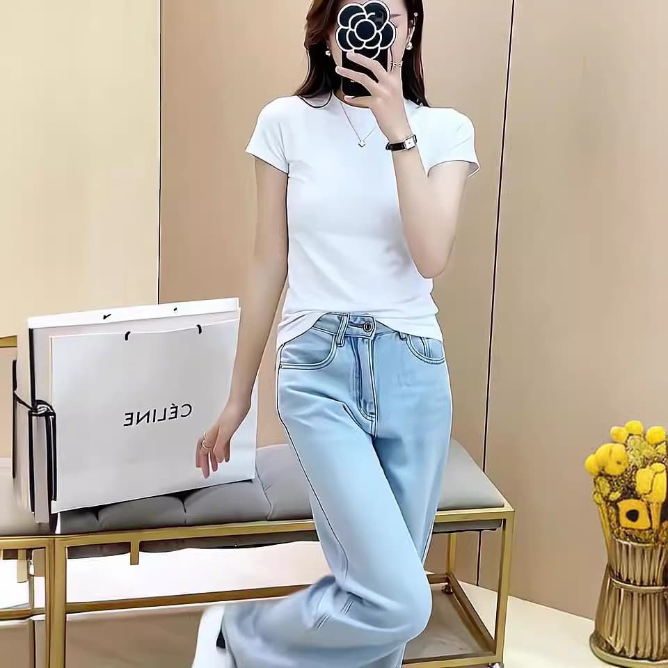 Summer Short White T-Shirt for Women, Short Sleeve, Slim Fit, 2025 New Style 95 Top Tee Base Layer Trendy