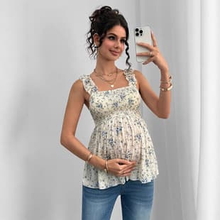 European and American Maternity 2026 Spring Summer New Printed Halter Maternity Top Square Neck A-Line Maternity Vest