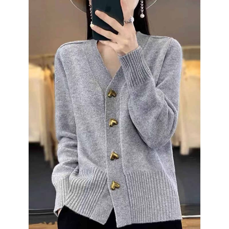 Knitted Cardigan Women's 2025 Autumn New Style Loose Outerwear Chic Love Button Women's Sweater Jacket Versatile Top