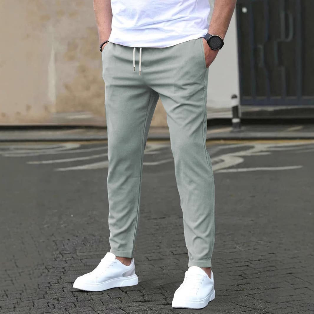 2024 Fall New Casual Slim Fit Leather Label Cropped Pants Solid Color Casual Pocket Trousers