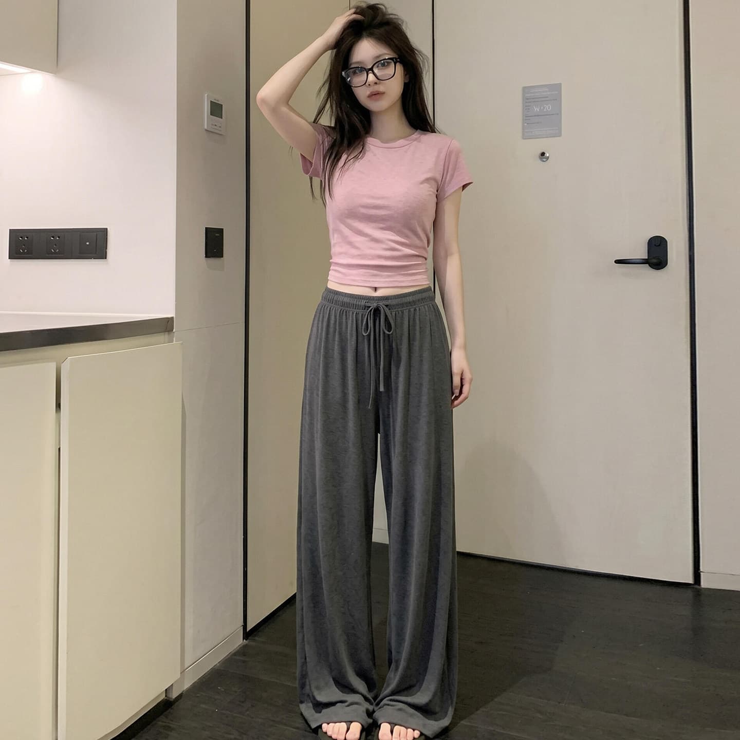 Gray Modal Wide Leg Pants for Women Summer Thin 2026 New Style Sun Protection Flowing Lounge Pants Dance Yoga Athletic Pants