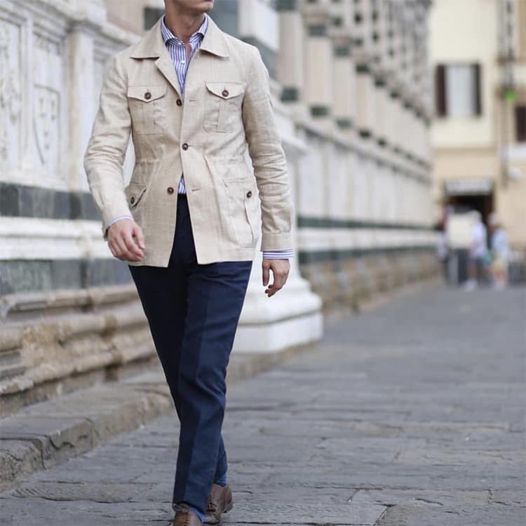 Pure Handmade European and American Safari Jacket, Linen Jacket, British Vintage Men's Fitted Jacket, Safari Y