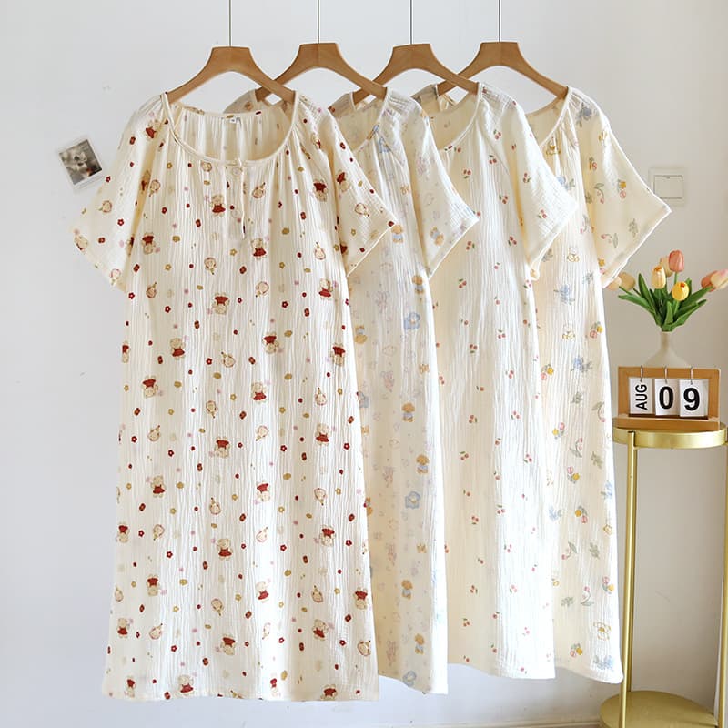 Pure Cotton Crepe Camisole Dress for Women Summer Double-Layer Gauze Crepe No-Bra Home Sleep Dress Wearable Outside