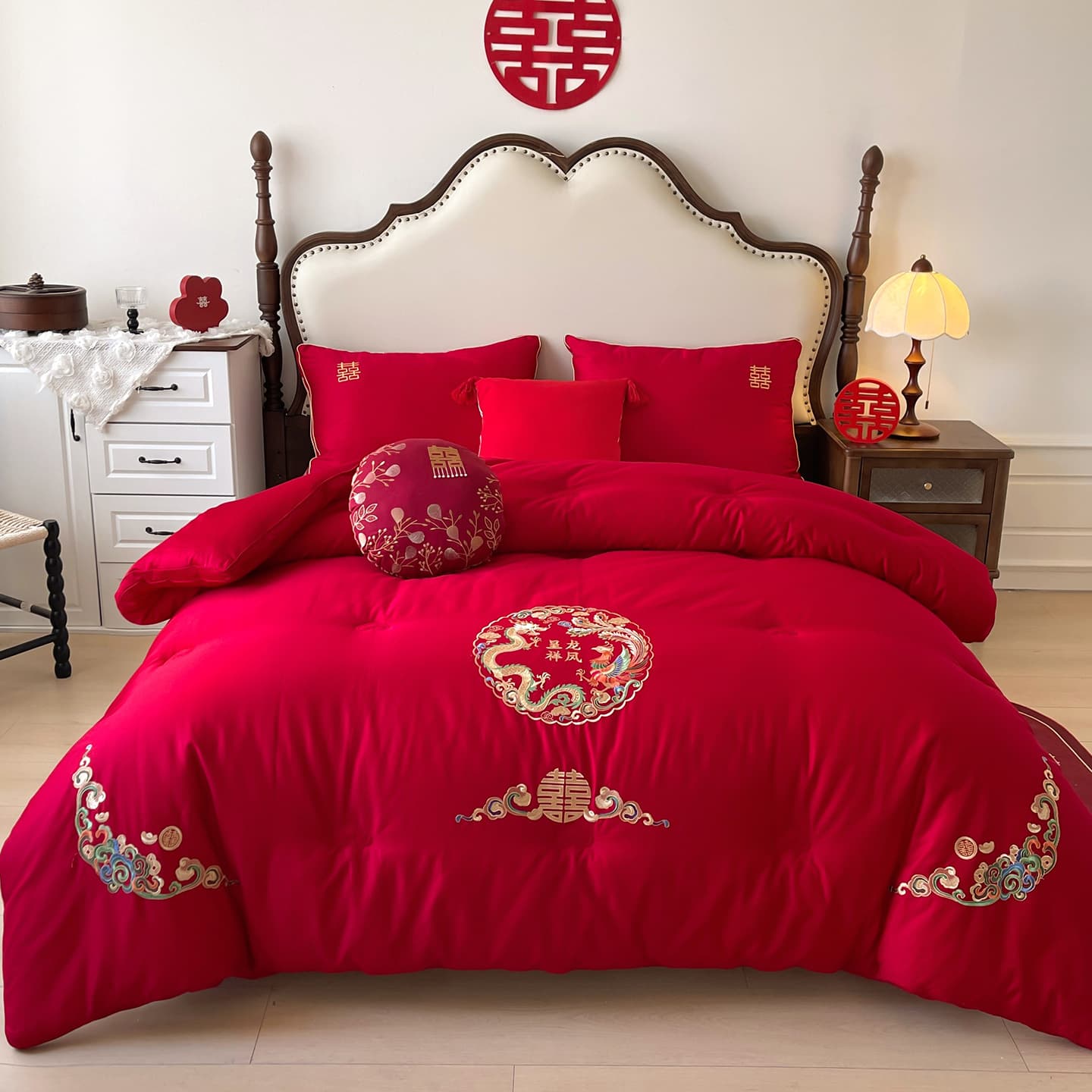 2025 New 60S All-Cotton Dragon and Phoenix Wedding Quilt, Embroidered Winter Core for All Seasons