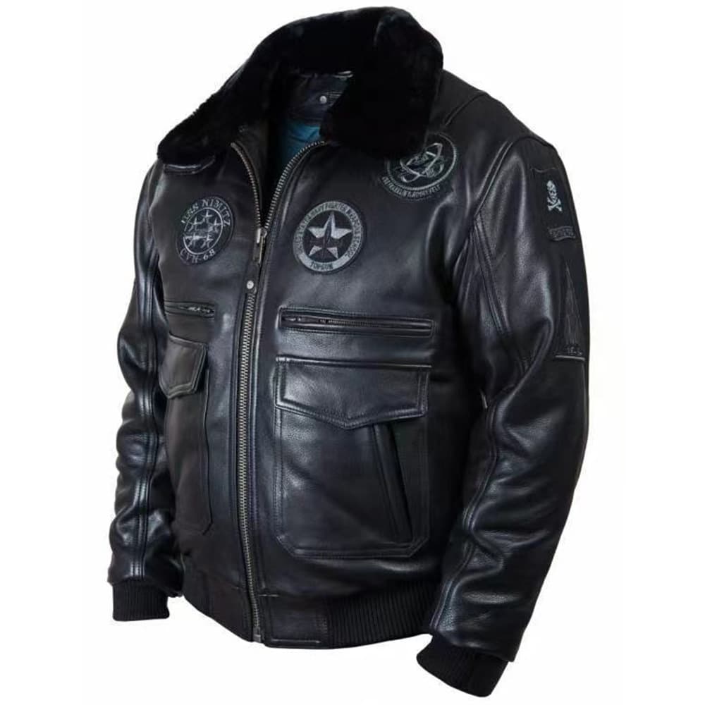 High-End American Casual PU Leather Jacket with Zipper Design, Collar Pocket, Men's Black Leather Coat, Fashionable Brand