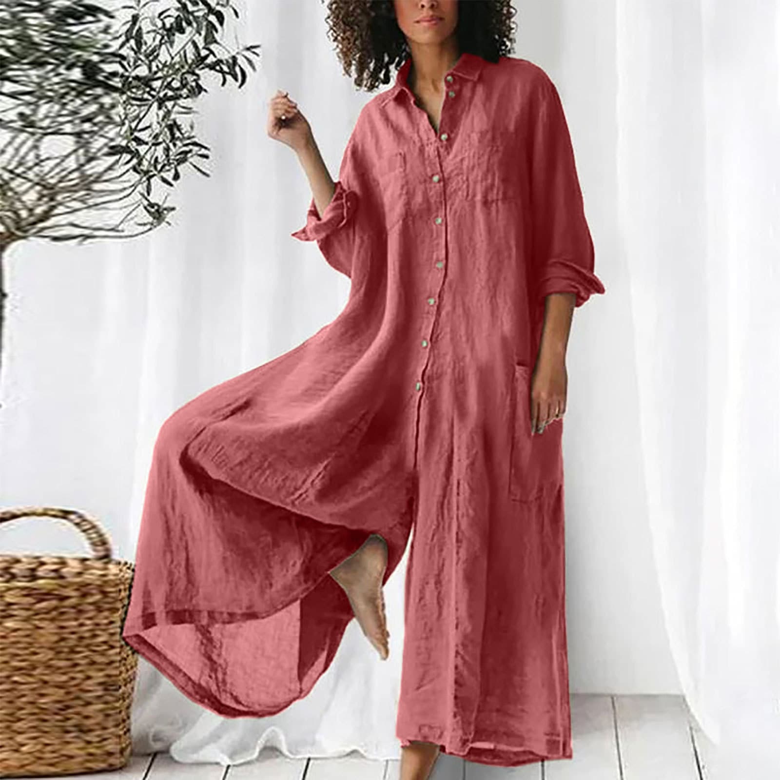In Stock, AliExpress Summer Long Jumpsuit Cotton Strap Women Casual Loose Romper K366