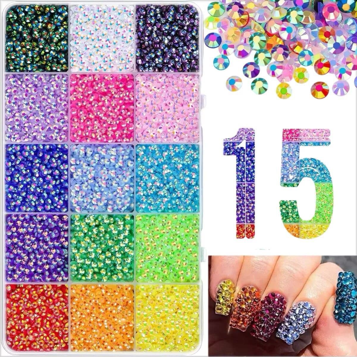Cross-Border Wholesale 40-Color Resin Flat-Back Rhinestones, 3mm Mixed Color Set, Resin Rhinestones, Nail Art Rhinestones, Nail Decoration Rhinestones