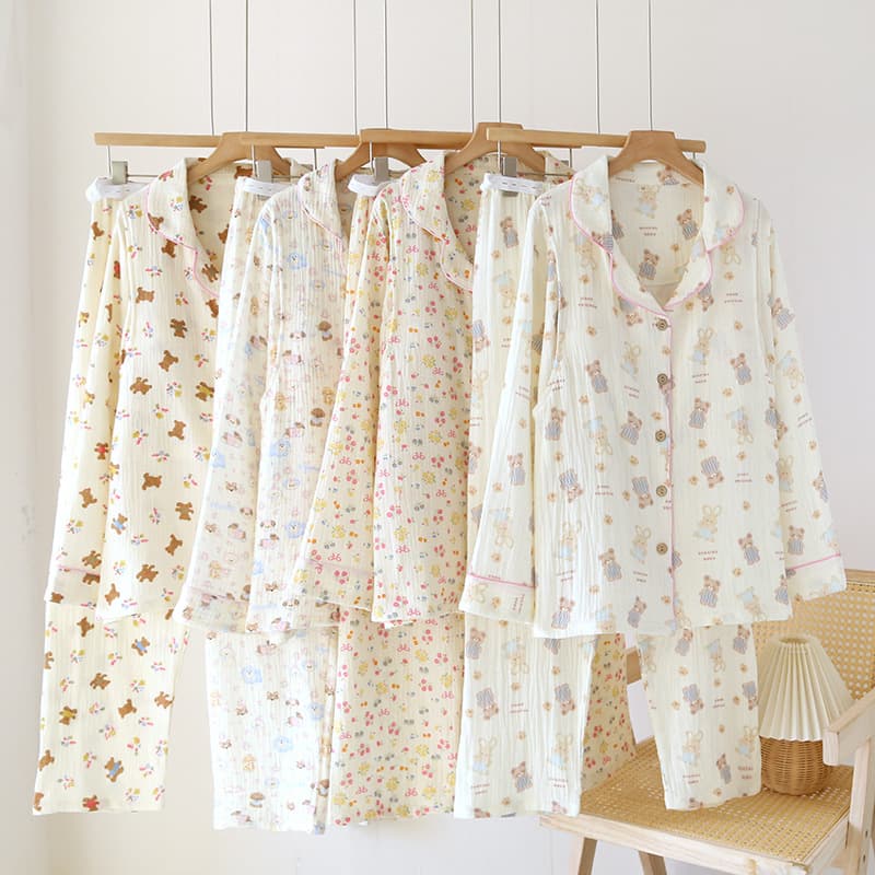 Cotton Maternity Pajamas with Chest Pad, Long Sleeve, Loose Fit, Breathable, Postpartum Nursing Homewear Set for Spring and Autumn