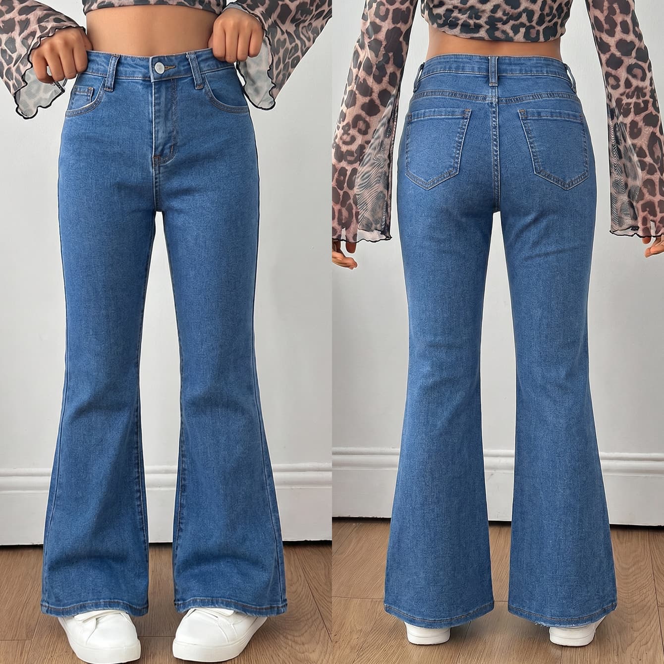 Cross-border trade Amazon European and American women's and older girls' new trendy flared jeans, casual versatile stretch long pants