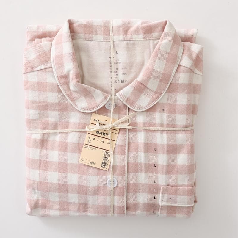 MUJI Japanese-style autumn/winter loungewear, pure cotton brushed flannel, pure cotton pajamas, men's and women's long-sleeve set