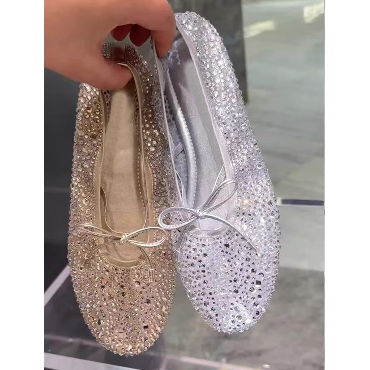 In Stock! Identical to Original Version! Full Rhinestone Star Fishnet Stunning Ballet Flat Shoes Women for Dresses French Style