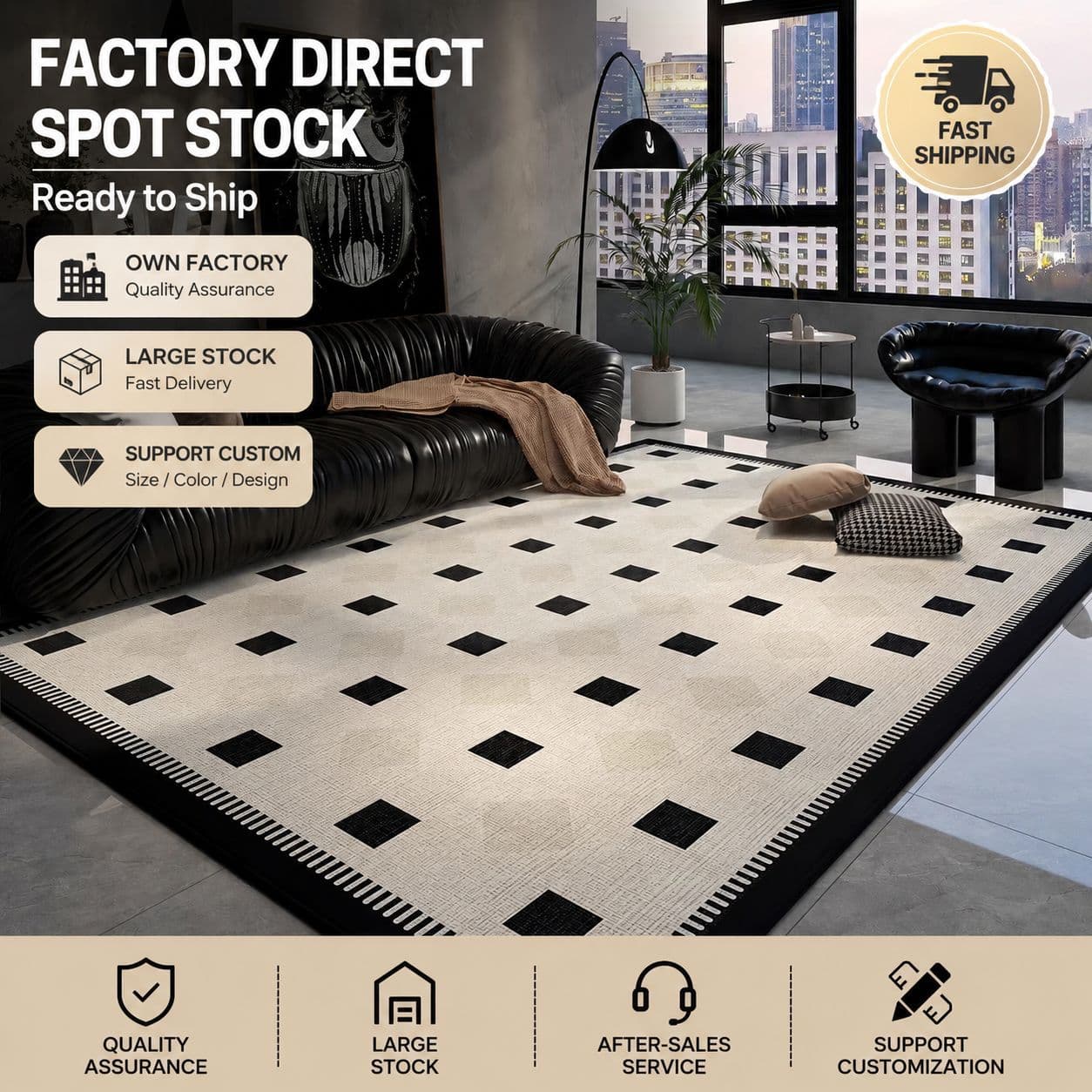 Living Room Carpet Simple Home Durable Stain-Resistant Non-Slip Bedroom Bedside Crystal Velvet Carpet Large Area Sofa Coffee Table Rug