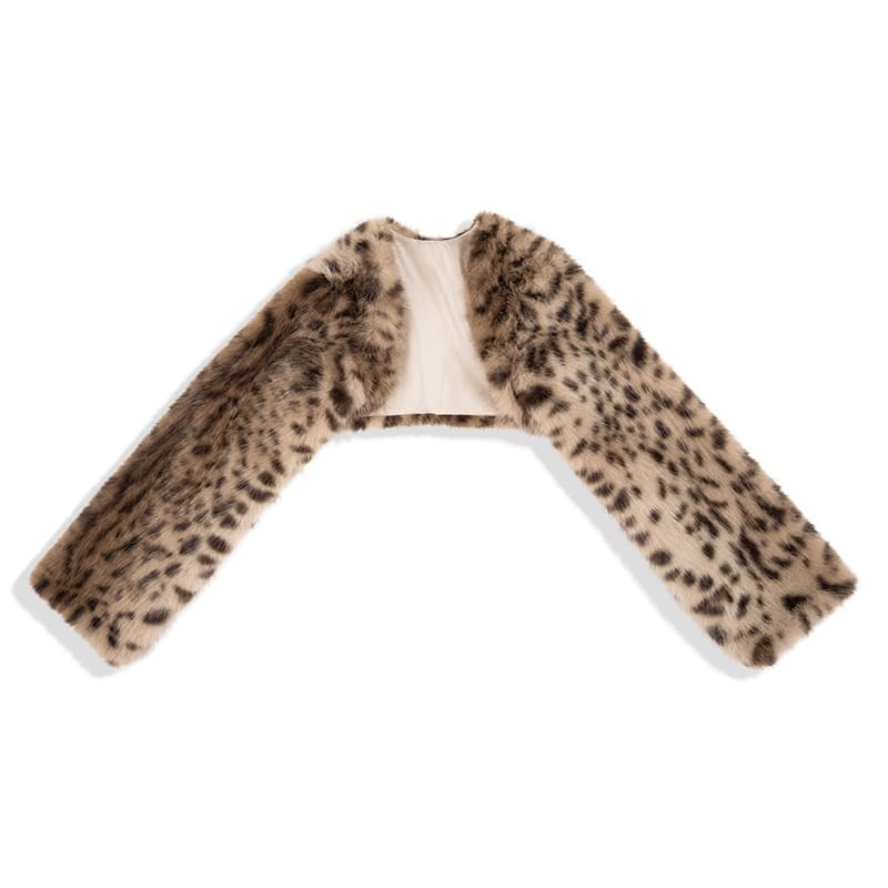Girls Jazz Dance Sequin Leopard Print Furry Long-Sleeve Jacket and Pants Set, Kids Street Dance Stage Performance Costume