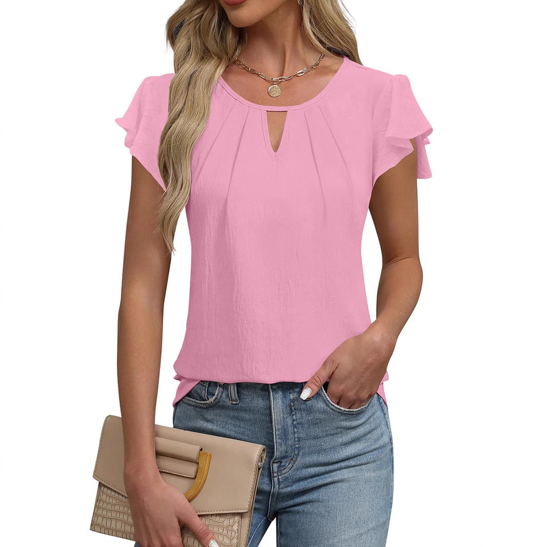 New Summer Round Neck Loose Pullover T-Shirt for Women 2025 European and American Style Commuter Solid Color Short Sleeve Top
