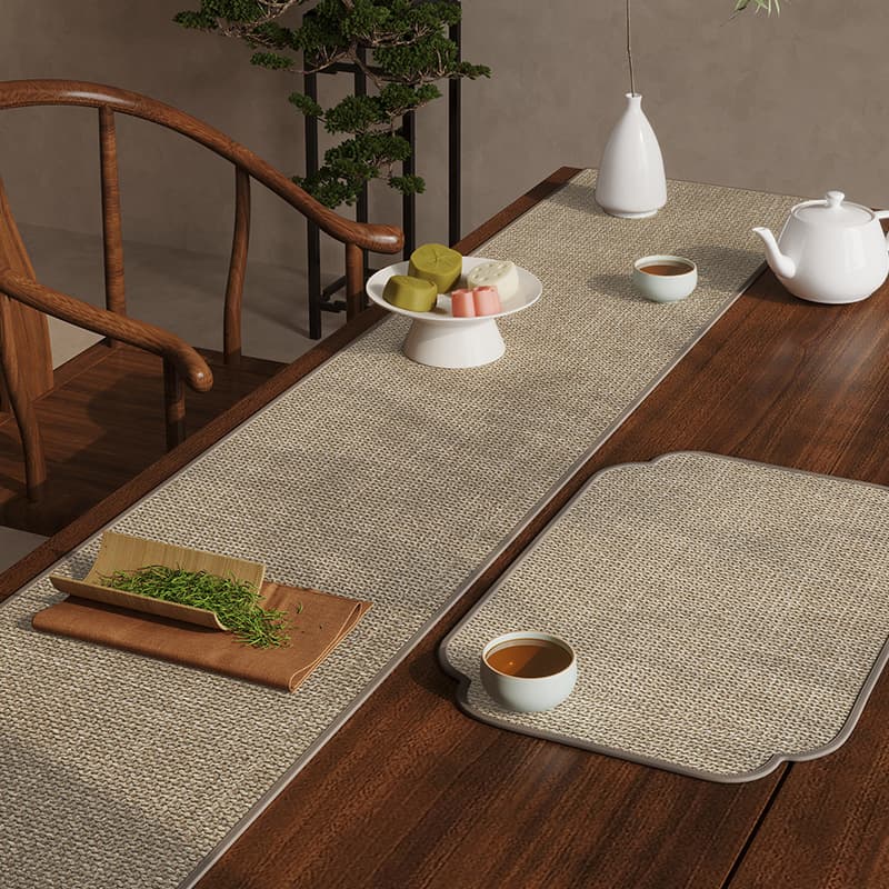 New Chinese-style imitation linen tea mat, luxury high-end waterproof dry tea table pad, Zen tea tray mat, tablecloth