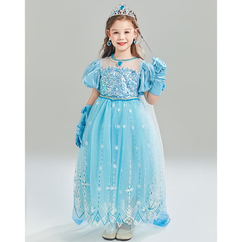 Elsa Princess Dress Short Sleeve Cute Children's Dress Birthday Party Dress Soft Polyester Cotton Blend Spring Summer Autumn