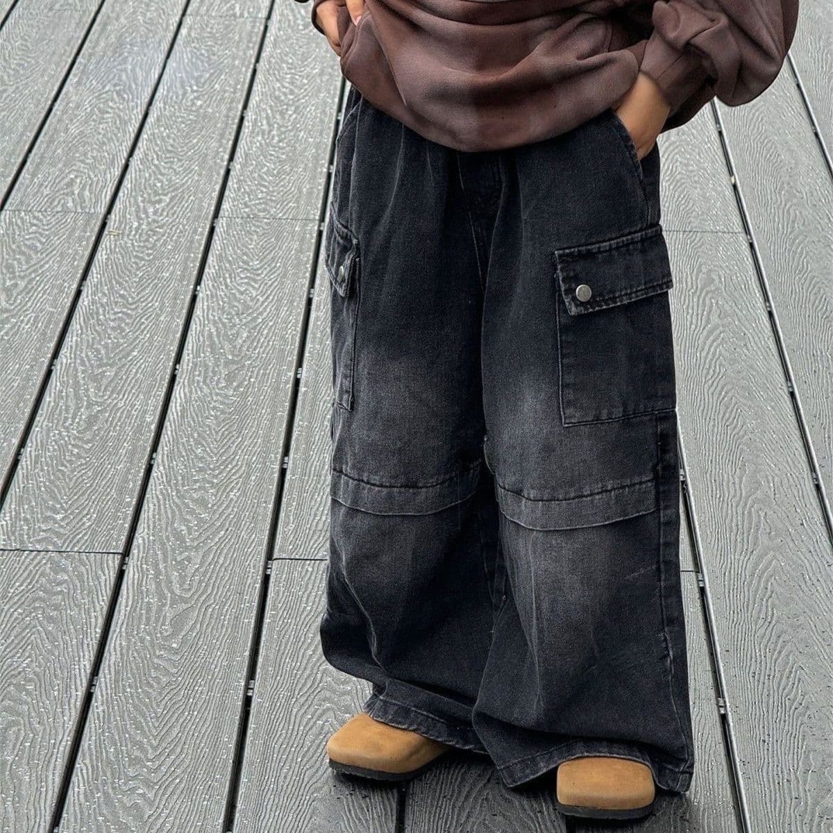 New Boys Black Jeans Versatile Loose Casual Long Pants Stylish Korean Cargo Pants Children Jeans